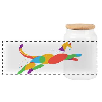 Bunte Katze in Bewegung – Abstraktes Design - Panorama Keksdose mit Holzdeckel - Weiß - Vorne