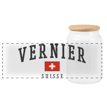 Vernier Suisse Design – Fierté locale avec un drapeau - Boîte à biscuits avec couvercle en bois - blanc - Devant