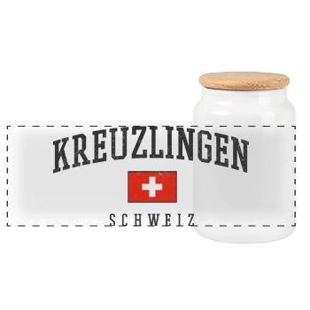 Kreuzlingen Swiss Flag Emblem - Panoramic Cookie Jar with Wooden Lid - white - Front