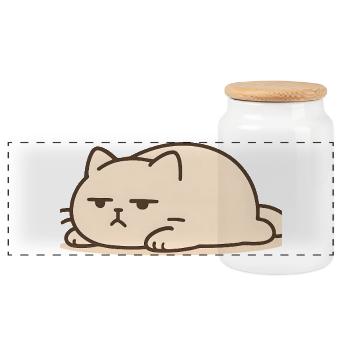 Sleeping cat in kawaii style - Panoramic Cookie Jar with Wooden Lid - white - Front