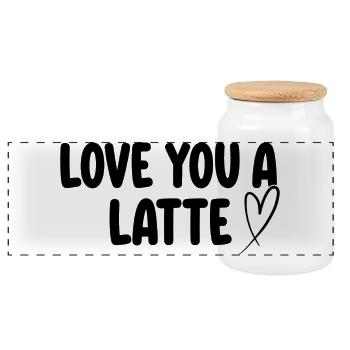 Love You A Latte – Kaffee Wortspiel - Panorama Keksdose mit Holzdeckel - Weiß - Vorne
