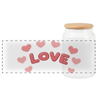 Love 3D Letters and Hearts - Panoramic Cookie Jar with Wooden Lid - white - Front