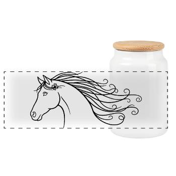 Minimalistische Silhouette Reiten Pferd  - Panorama Keksdose mit Holzdeckel - Weiß - Vorne