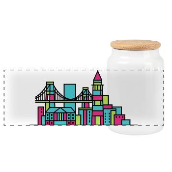 Art en ligne du pont suspendu Skyline de la ville de Bristol - Boîte à biscuits avec couvercle en bois - blanc - Devant