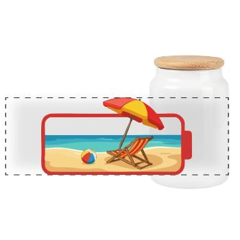 Summer Beach Umbrella Chair - Panoramic Cookie Jar with Wooden Lid - white - Front