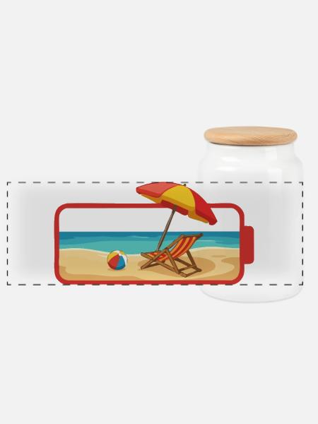 Summer Beach Umbrella Chair - Panoramic Cookie Jar with Wooden Lid - white
