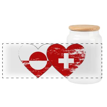 Drapeau du drapeau du Groenland Suisse Forme de cœur utilisée - Boîte à biscuits avec couvercle en bois - blanc - Devant