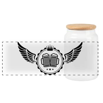 Beer Wing Emblem - Panoramic Cookie Jar with Wooden Lid - white - Front