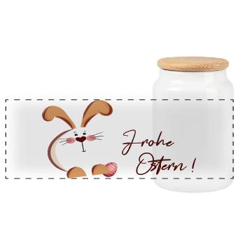 Lapin de Pâques et œuf - Boîte à biscuits avec couvercle en bois - blanc - Devant