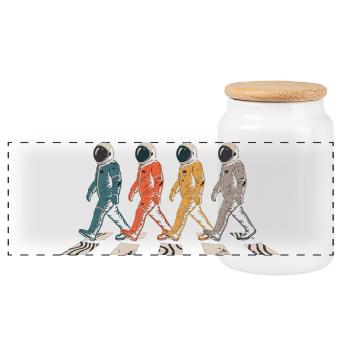 Astronaut Crossing T-Shirt – Space Walk  - Panorama Keksdose mit Holzdeckel - Weiß - Vorne
