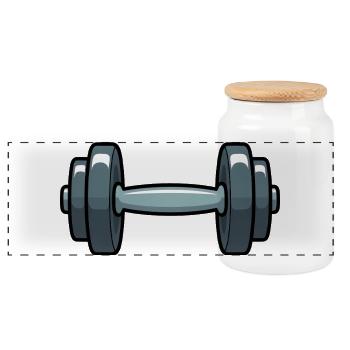 Dumbbell Comic - Panoramic Cookie Jar with Wooden Lid - white - Front