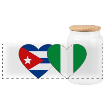 Kuba Nigeria Flagge Herzflagge - Panorama Keksdose mit Holzdeckel - Weiß - Vorne