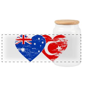 Australia Turkey Flag Heart used - Panoramic Cookie Jar with Wooden Lid - white - Front