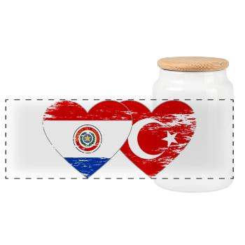 Paraguay Türkei Flagge Herz used - Panorama Keksdose mit Holzdeckel - Weiß - Vorne