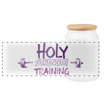 Holy Strength Training Christian Design d’entraînement - Boîte à biscuits avec couvercle en bois - blanc - Devant