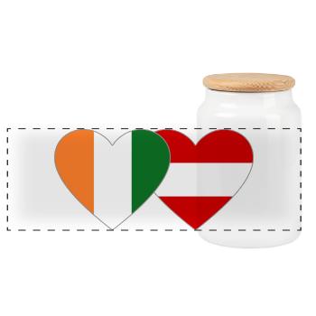 Côte d'Ivoire Austria Flag Heart - Panoramic Cookie Jar with Wooden Lid - white - Front