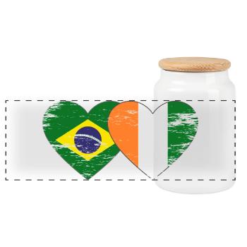 Brasillien_Elfenbeinkueste_Flagge_Herz_used - Panoramic Cookie Jar with Wooden Lid - white - Front