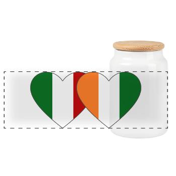 Italien Elfenbeinküste Flagge Herz - Panorama Keksdose mit Holzdeckel - Weiß - Vorne