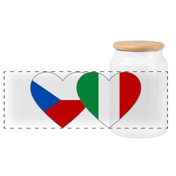 Czech Republic Italy Flag Heart - Panoramic Cookie Jar with Wooden Lid - white - Front