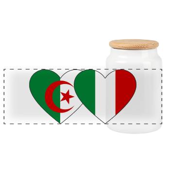 Algeria Italy Flag Heart Used - Panoramic Cookie Jar with Wooden Lid - white - Front