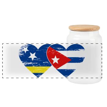 Curacao Cuba flag heart used - Panoramic Cookie Jar with Wooden Lid - white - Front
