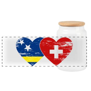 Curacao_Schweiz_Flagge_Herz_used - Panoramic Cookie Jar with Wooden Lid - white - Front