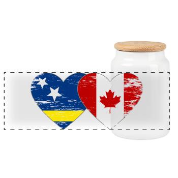 Curacao_Kanada_Flagge_Herz_used - Panoramic Cookie Jar with Wooden Lid - white - Front