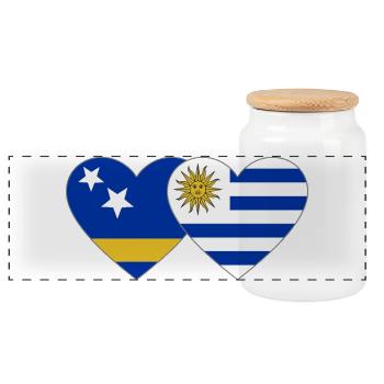 Curacao_Uruguay_Flagge_Herz - Panorama Keksdose mit Holzdeckel - Weiß - Vorne