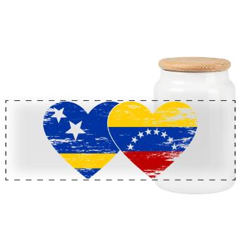 Curacao Venezuela flag heart used - Panoramic Cookie Jar with Wooden Lid - white - Front