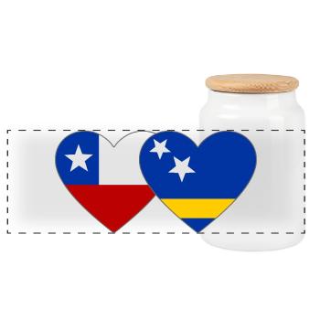 Chile_Curacao_Flagge_Herz - Panoramic Cookie Jar with Wooden Lid - white - Front