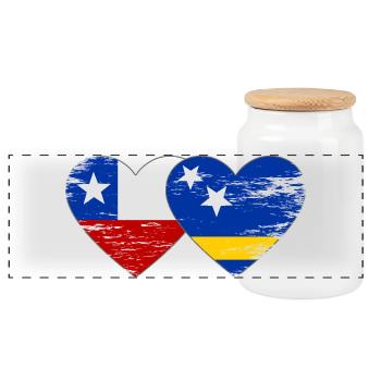 Chile_Curacao_Flagge_Herz_used - Panorama Keksdose mit Holzdeckel - Weiß - Vorne