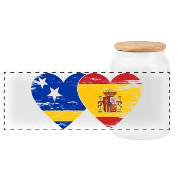 Curacao_Spanien_Flagge_Herz_used - Panoramic Cookie Jar with Wooden Lid - white - Front