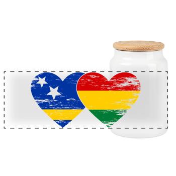 Curaçao_Bolivien_Flagge_Herz_used - Panoramic Cookie Jar with Wooden Lid - white - Front