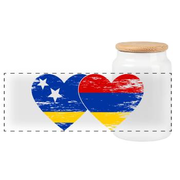 Curacao Armenia flag heart used - Panoramic Cookie Jar with Wooden Lid - white - Front