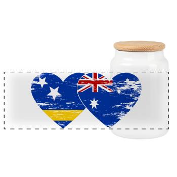 Curacao_Australien_Flagge_Herz_used - Panorama Keksdose mit Holzdeckel - Weiß - Vorne