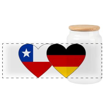 Chile Germany Flag Heart - Panoramic Cookie Jar with Wooden Lid - white - Front