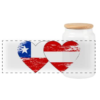 Chile Österreich Flagge Herz - Panorama Keksdose mit Holzdeckel - Weiß - Vorne