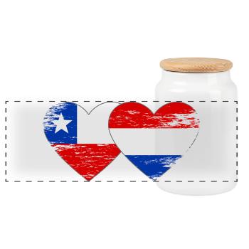 Chile_Holland_Flagge_Herz_used - Panorama Keksdose mit Holzdeckel - Weiß - Vorne