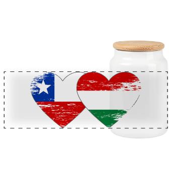 Bolivien_Ungarn_Flagge_Herz_used - Panorama Keksdose mit Holzdeckel - Weiß - Vorne