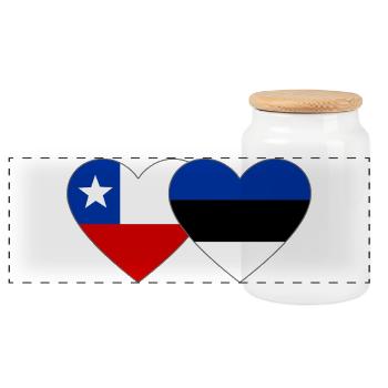 Chile_Litauen_Flagge_Herz - Panorama Keksdose mit Holzdeckel - Weiß - Vorne