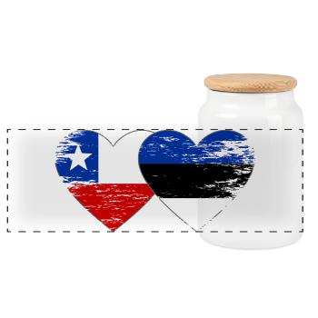 Chile_Litauen_Flagge_Herz_used - Panoramic Cookie Jar with Wooden Lid - white - Front