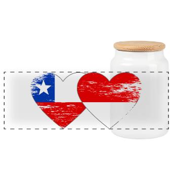 Chile Poland flag heart used - Panoramic Cookie Jar with Wooden Lid - white - Front