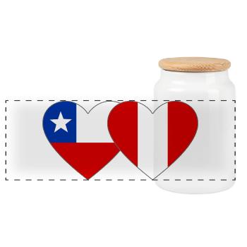 Chile_Peru_Flagge_Herz - Panoramic Cookie Jar with Wooden Lid - white - Front