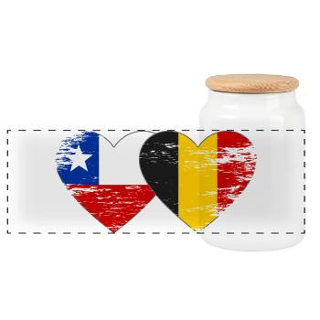 Chile Belgien Flagge Herz - Panorama Keksdose mit Holzdeckel - Weiß - Vorne