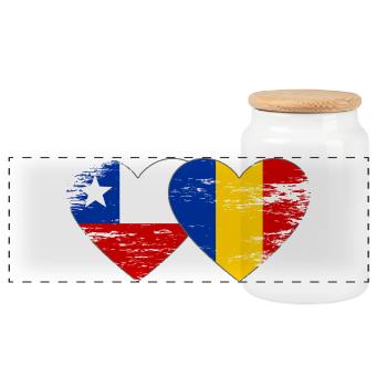 Cœur du drapeau Chili-Roumanie utilisé - Boîte à biscuits avec couvercle en bois - blanc - Devant