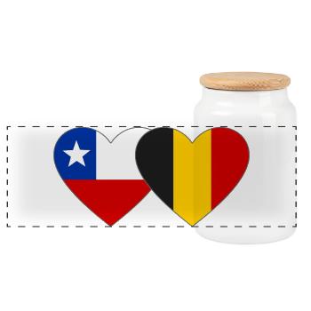 Chile Belgien Flagge Herz - Panorama Keksdose mit Holzdeckel - Weiß - Vorne