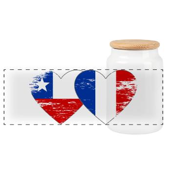 Cœur du drapeau Chili et de la France utilisé - Boîte à biscuits avec couvercle en bois - blanc - Devant
