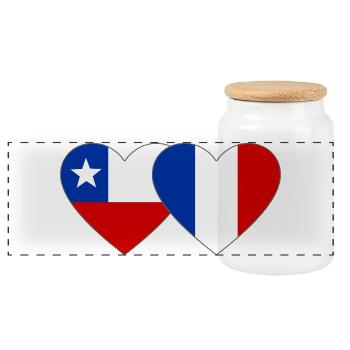 Cœur du drapeau Chili et de la France - Boîte à biscuits avec couvercle en bois - blanc - Devant