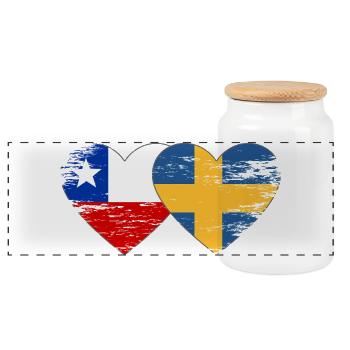 Chile Schweden Flagge herz used - Panorama Keksdose mit Holzdeckel - Weiß - Vorne