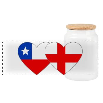 Chile England Flagge Herz  - Panorama Keksdose mit Holzdeckel - Weiß - Vorne